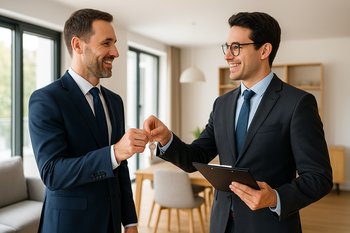 Zufriedener Eigentümer übergibt erfolgreich die Schlüssel an den Immobilienexperten – möblierte Wohnung mit Mr. Lodge professionell und gewinnbringend in München verkaufen.